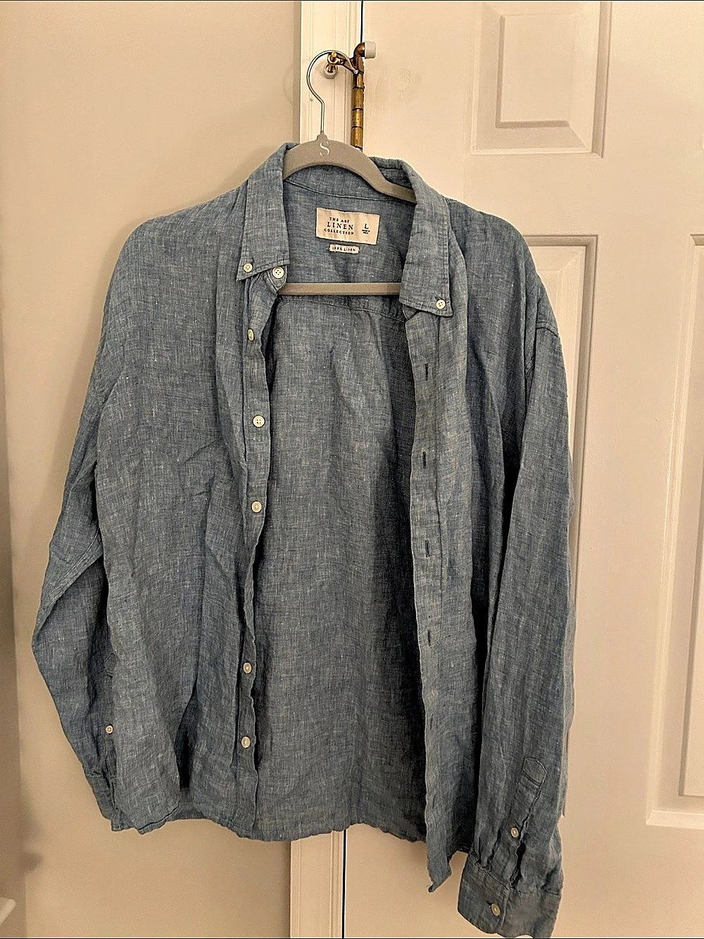 Men's Blue Casual Button Linen Down Shirt